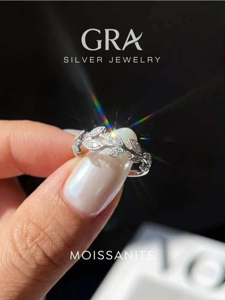 Personalized Real Moissanite Diamond Fashion Leaf Ring for Women's Daily Wear Anniversary 925 Sterling Silver Fine Jewelry