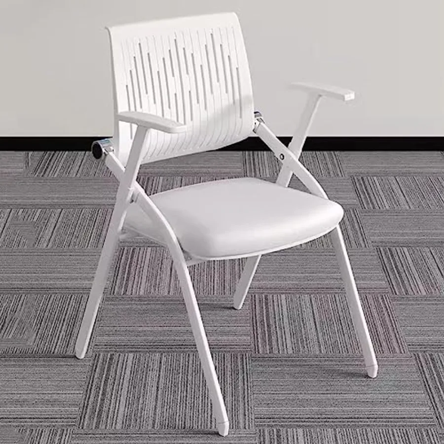 

Ergonomic Folding Armchair for Office and Home, White Plastic Conference Chair with Upholstered Seat, Durable Bouncing Back Des