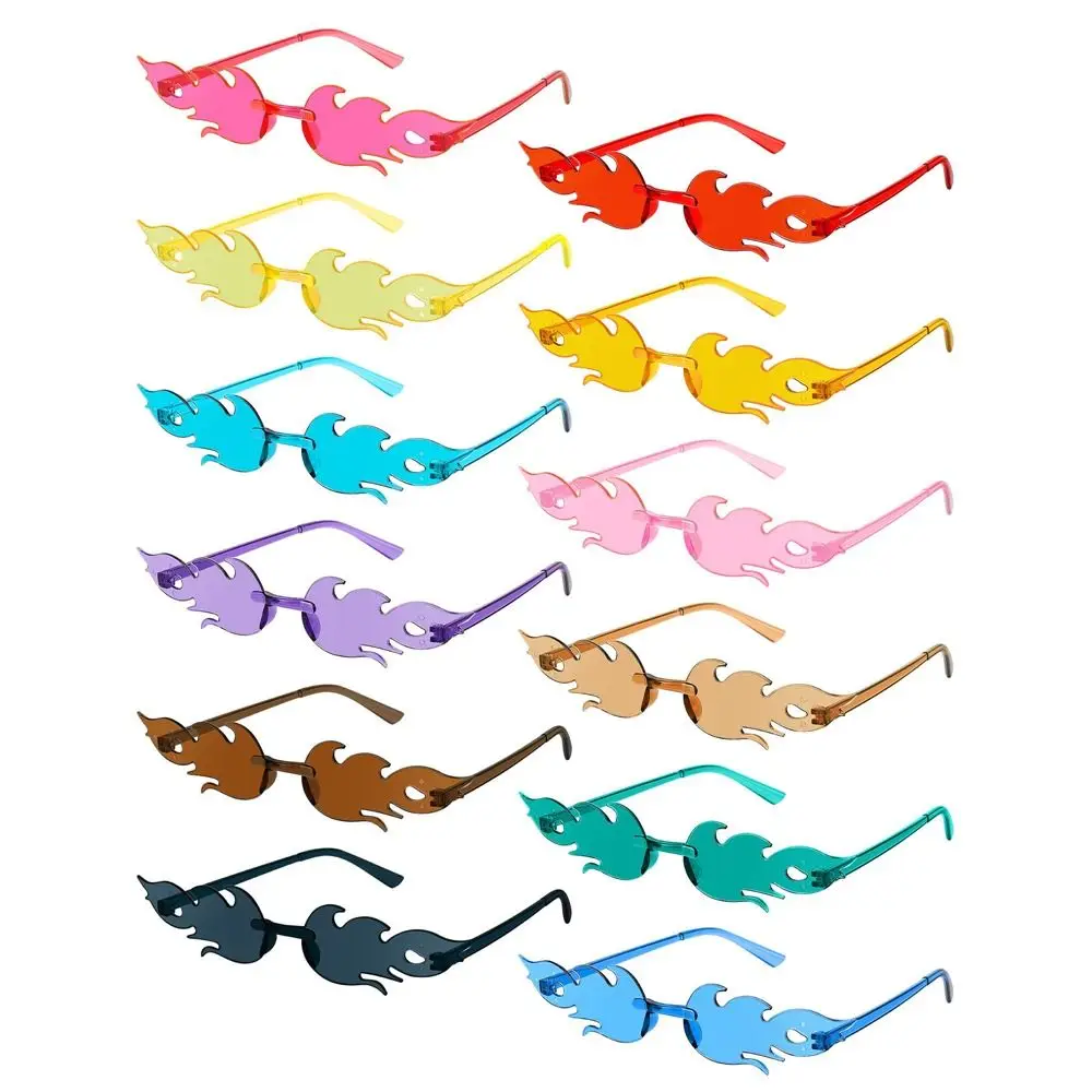 Colorful Fire Flame Sunglasses for Women Trendy Rimless Sunglasses Novelty Metal Frame UV400 Sun Glasses Party Cosplay Eyewear