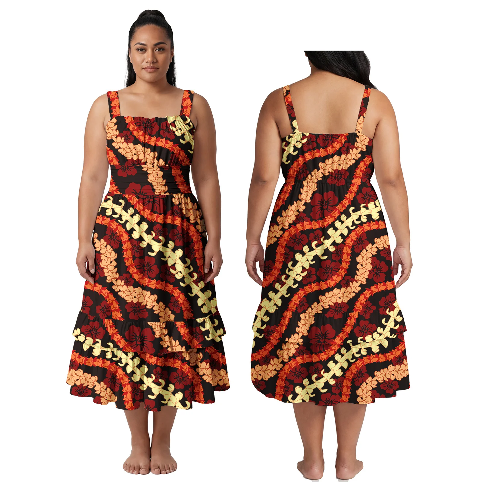 

Factory Price Clothes Custom Pattern Fashion Lady Wear Hawaiian Casual Beach Dress Polynesian Oversize Samoan Halter Skirt Women
