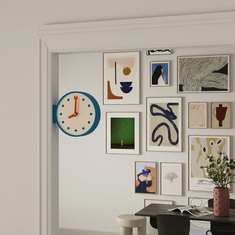 Creative Simple Retro Double Sided Wall Clock Artistic Corner Hanging Clock for Living Room Home Decor Silent Quartz
