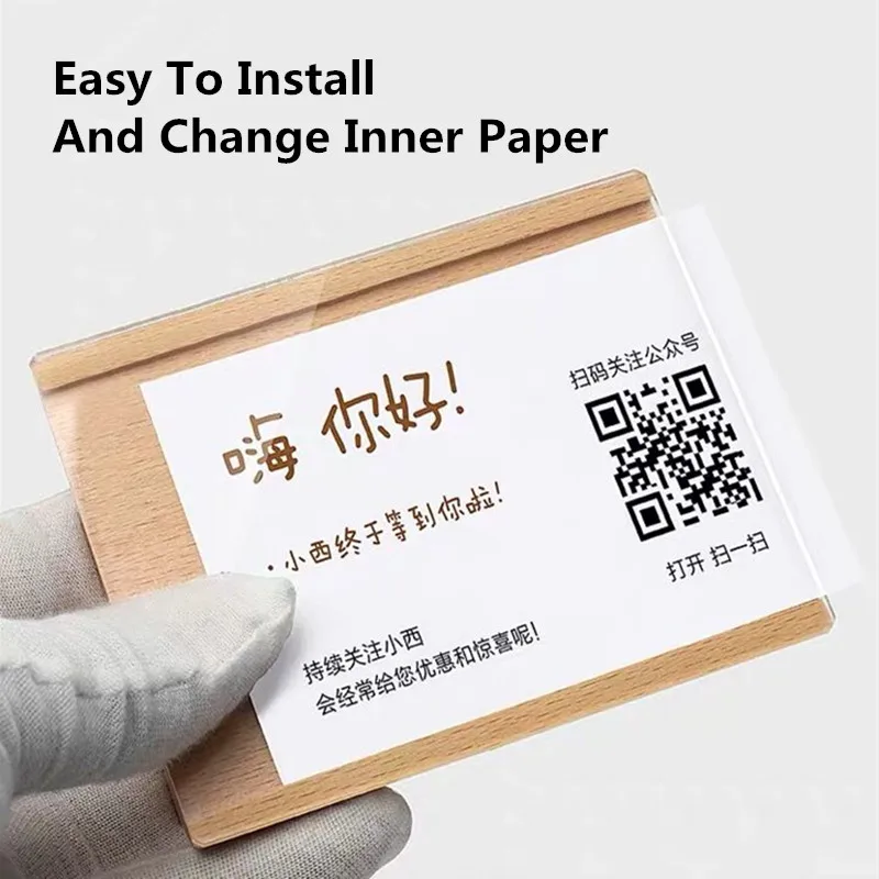 90x55mm Wood Price Label Paper Card Tags Table Number Menu Card Holder Acrylic Sign Holder Display Stand Frame