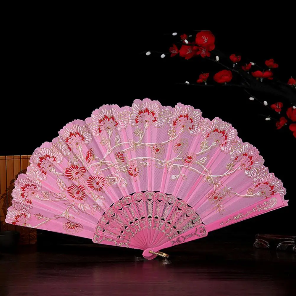 

Bronzing Golden Glitter Folding Fan Elegant Plastic Floral Pattern Handheld Fan for Lady Dance Decor Chinese Dance Fan веер