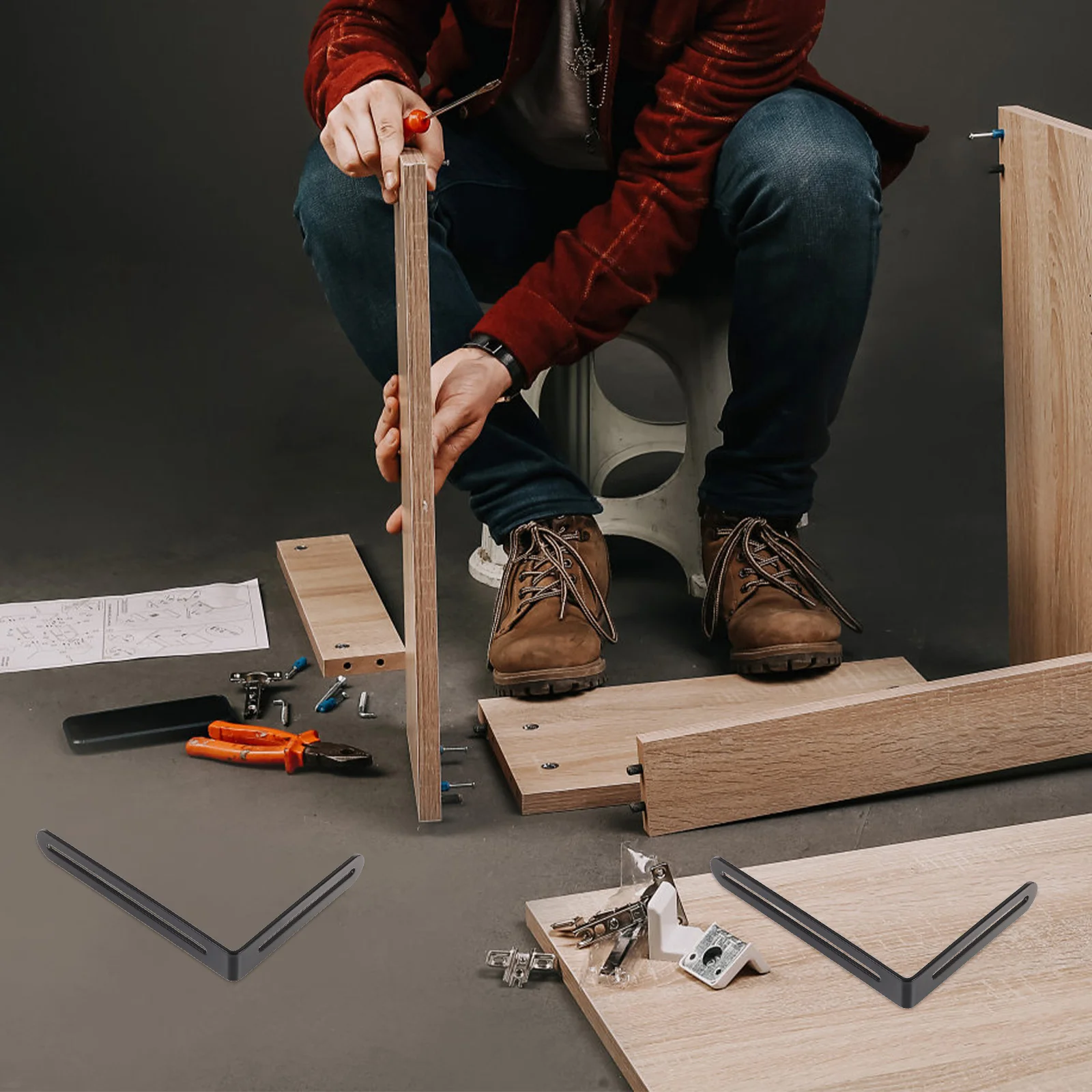 

4Pcs Stainless Steel Adjustable L-Shape Corner Braces for Woodworking Furniture Fixing Heavy Duty Shelf Support Mounting