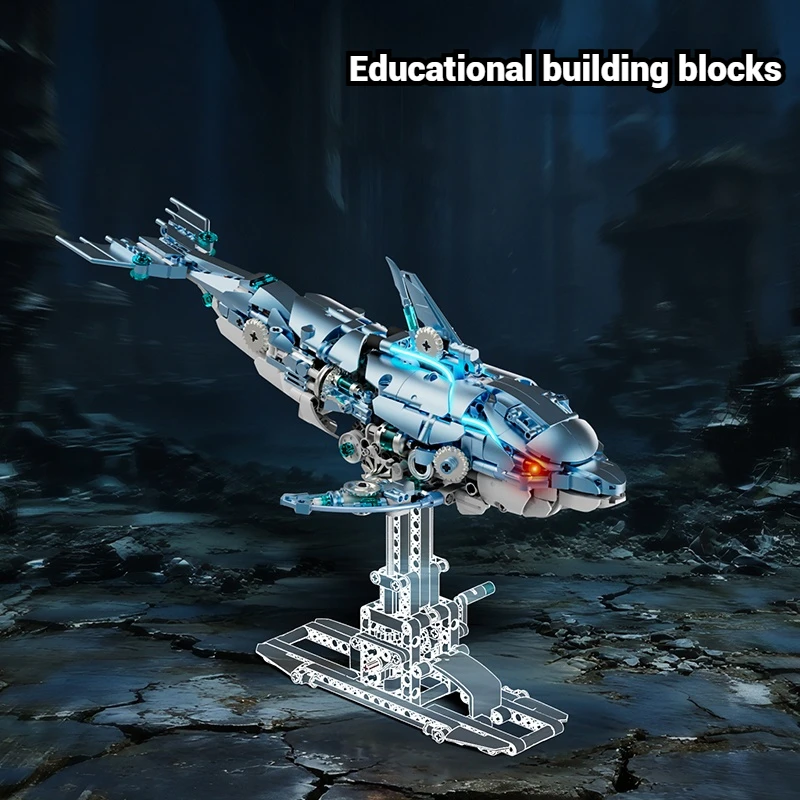888PCS Electric Mechanical Dolphin Building Blocks Fish Model Assembled Collectible Toy Ornament Children's Birthday Gift