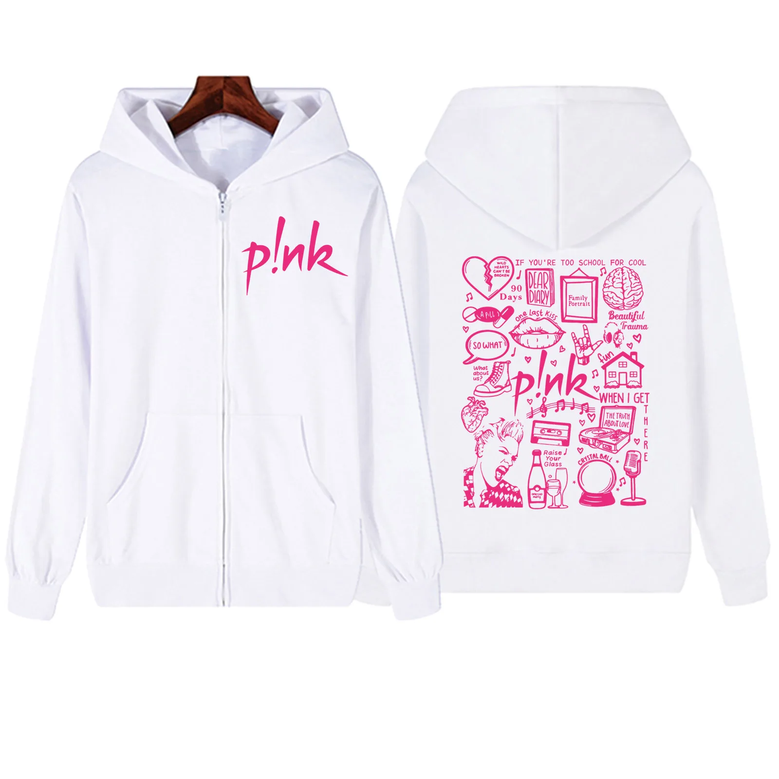 

Pink P!nk Summer Carnival 2024 Zipper Hoodie Harajuku Pullover Tops Sweatshirt Streetwear Fans Gift Unisex