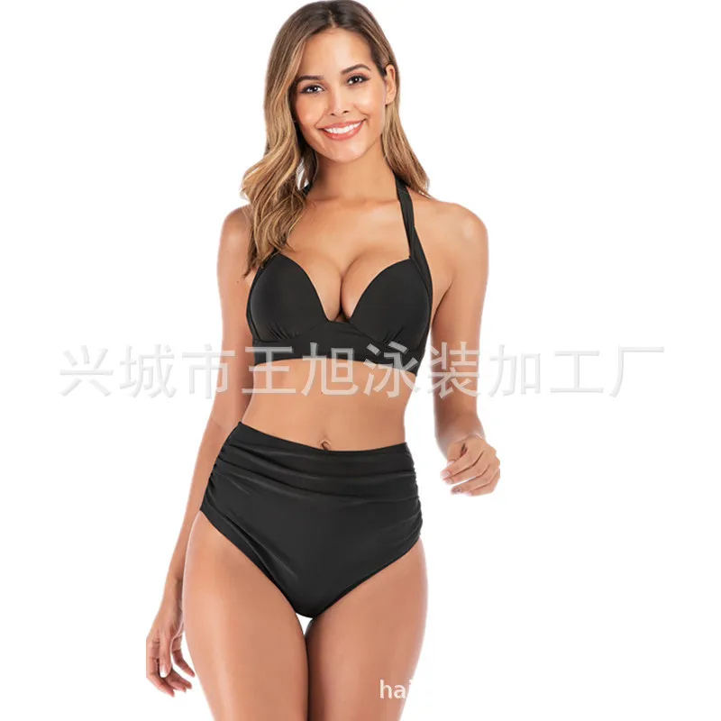 bikini suit New European and American split swimsuit sexy solid color printed bikini suit swimsuit women