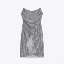 Dames sprankelende mouwloze korte jurk met alle strass trendy sexy strapless jurken voor dames zomer nieuwe streetwear outfit - AliExpress 
