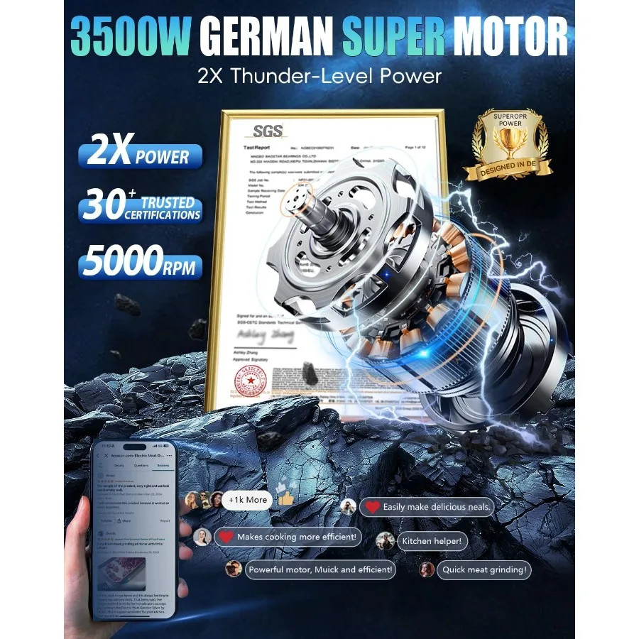 مفرمة لحم كهربائية 5.0 مع محرك فائق 3500 وات ولوحة شفرة SUS304 معتمدة من SGS لطحن اللحوم السريع 3 ثوانٍ I #3