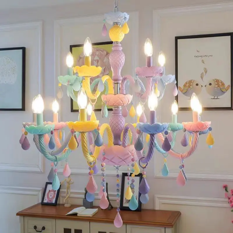 Rainbow Chandelier Modern Macaron Colorful Crystal Chandelier For Kids Room Bedroom Decor Princess Girl Children Room Luminaire