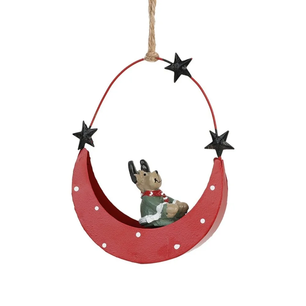 Artistic Moon Boat Hanging Decors Moon Boat Durable Unique Pendant Eye Catching Iron Craft Christmas Hanging Decoration