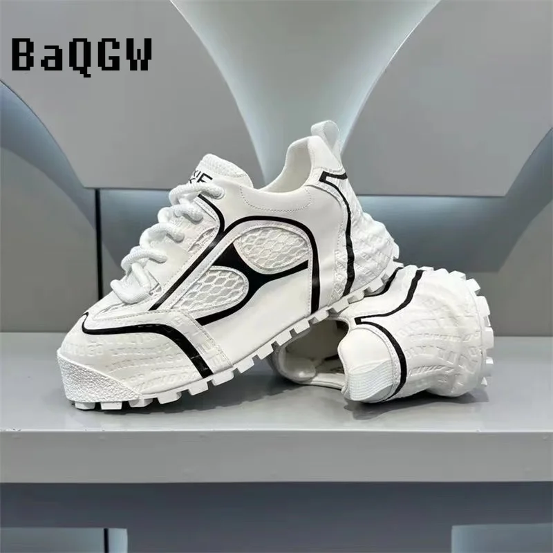 Mesh Breathable Summer Men Chunky Sneakers Retro Running Shoes Fashion Casual Color Block Height Increased Platform Sport Shoes