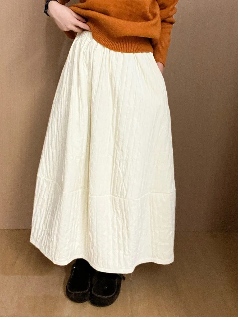 

Корейская утепленная ветрозащитная хлопковая юбка-парасоль длиной до колена для женщин, с завышенной талией, прямого кроя, для повседневной носки