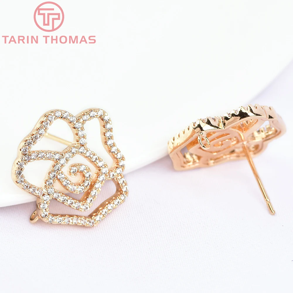 (7750) 4 Stück 16,5x17,5mm 24 Karat Gold Messing mit Zirkon Rose Ohr stecker hochwertige Schmuck herstellung Ergebnisse Zubehör