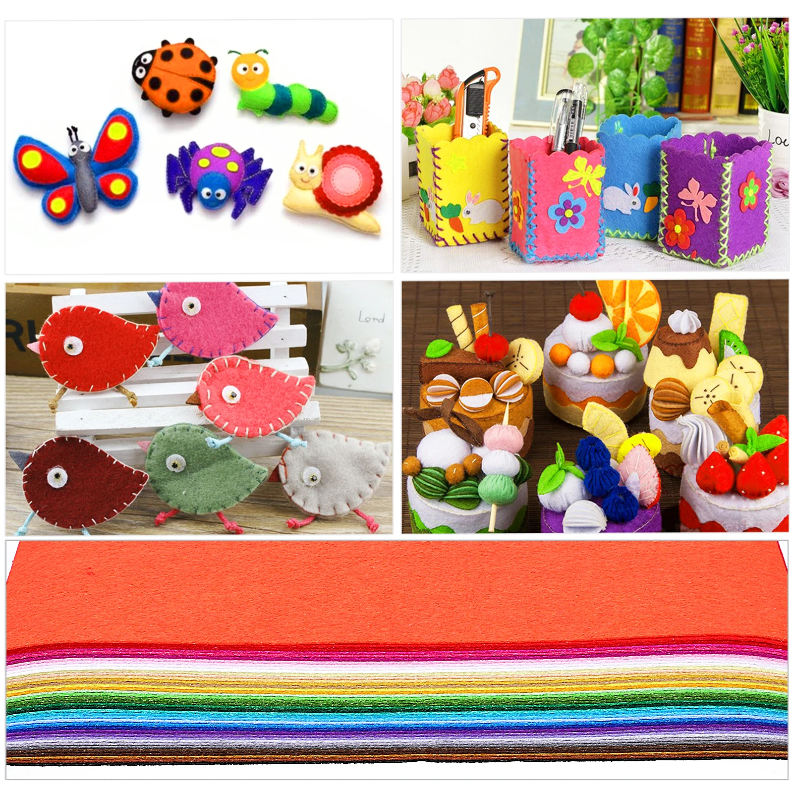

40 Pcs Non-woven Colored Cloth Felt Craft Squares Fabric Soft Patchwork Material for Sewing Large