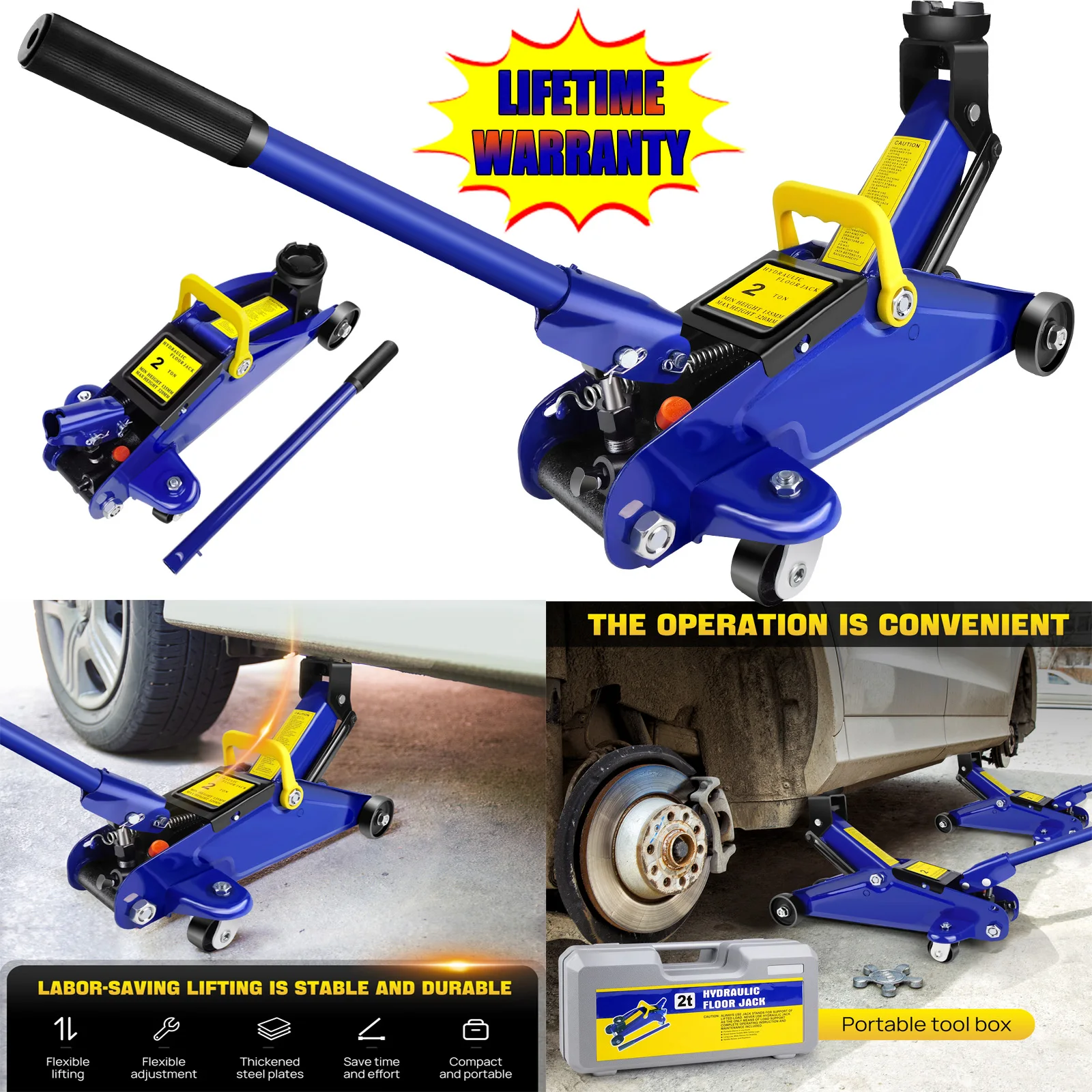 DayPlus 2 Tons Hydraulic Trolley Jack,Crane Lifting Jack Floor Jack Heavy Duty Car Caravan Van Vehicle Stand Lifting Tool Repair