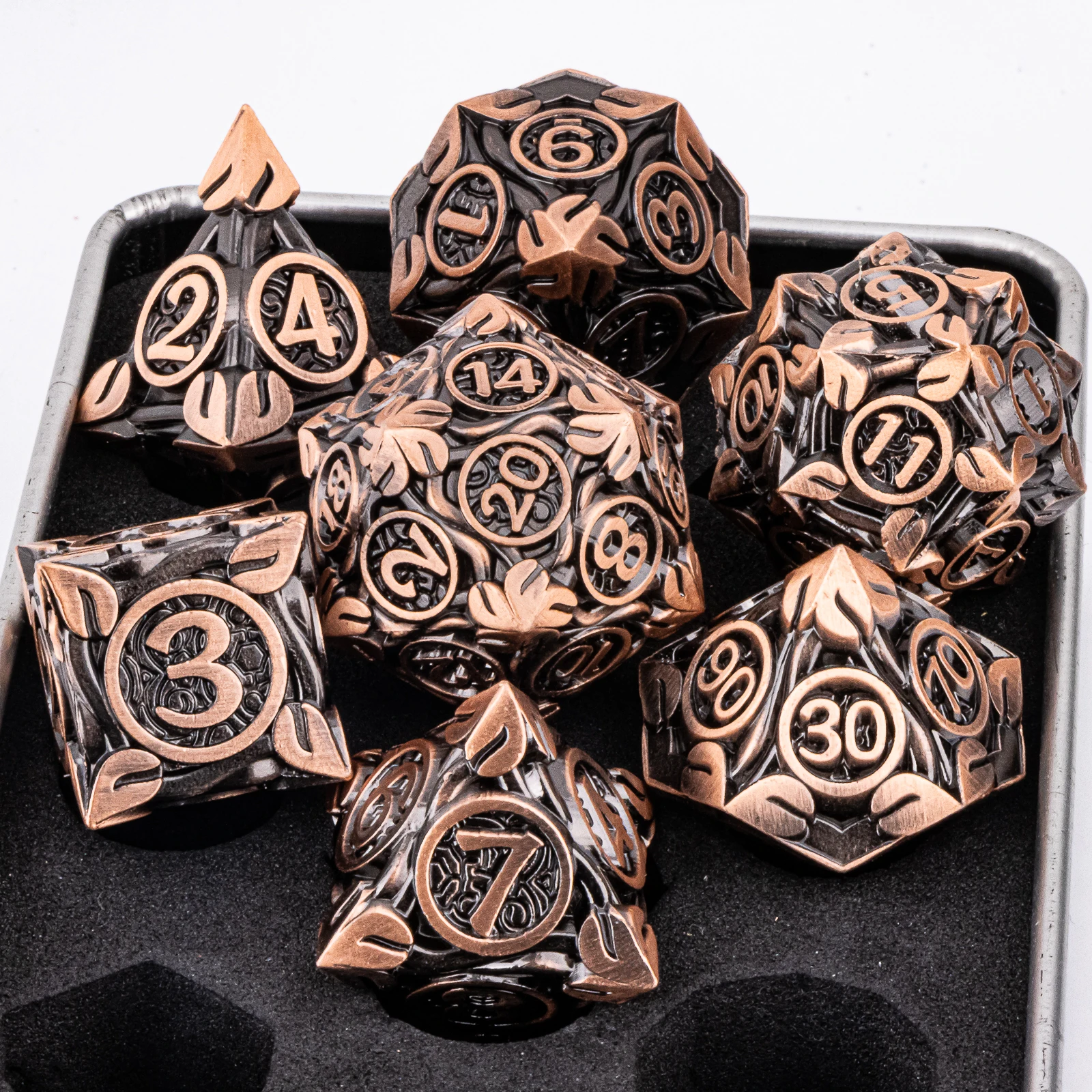 7-teiliges Würfelset DND Metall Komplettset für Dungeons and Dragons Polyedrische RPG D&D Geschenkidee – Detail 9