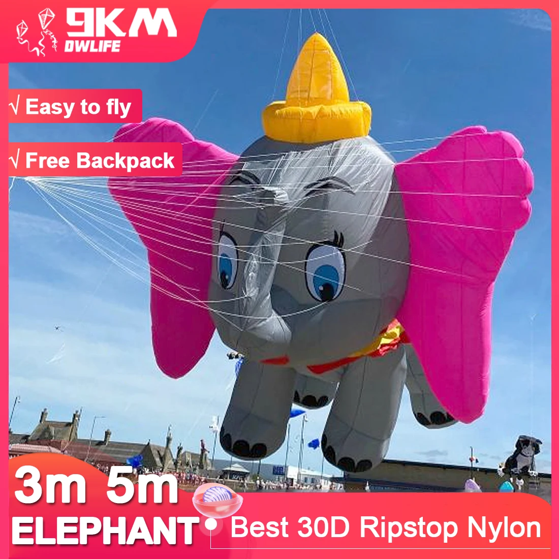 

9KM 3m Elephant Kite Line Laundry Pendant Soft Inflatable Show Kite for Kite Festival Best 30D Ripstop Nylon Fabric with Bag