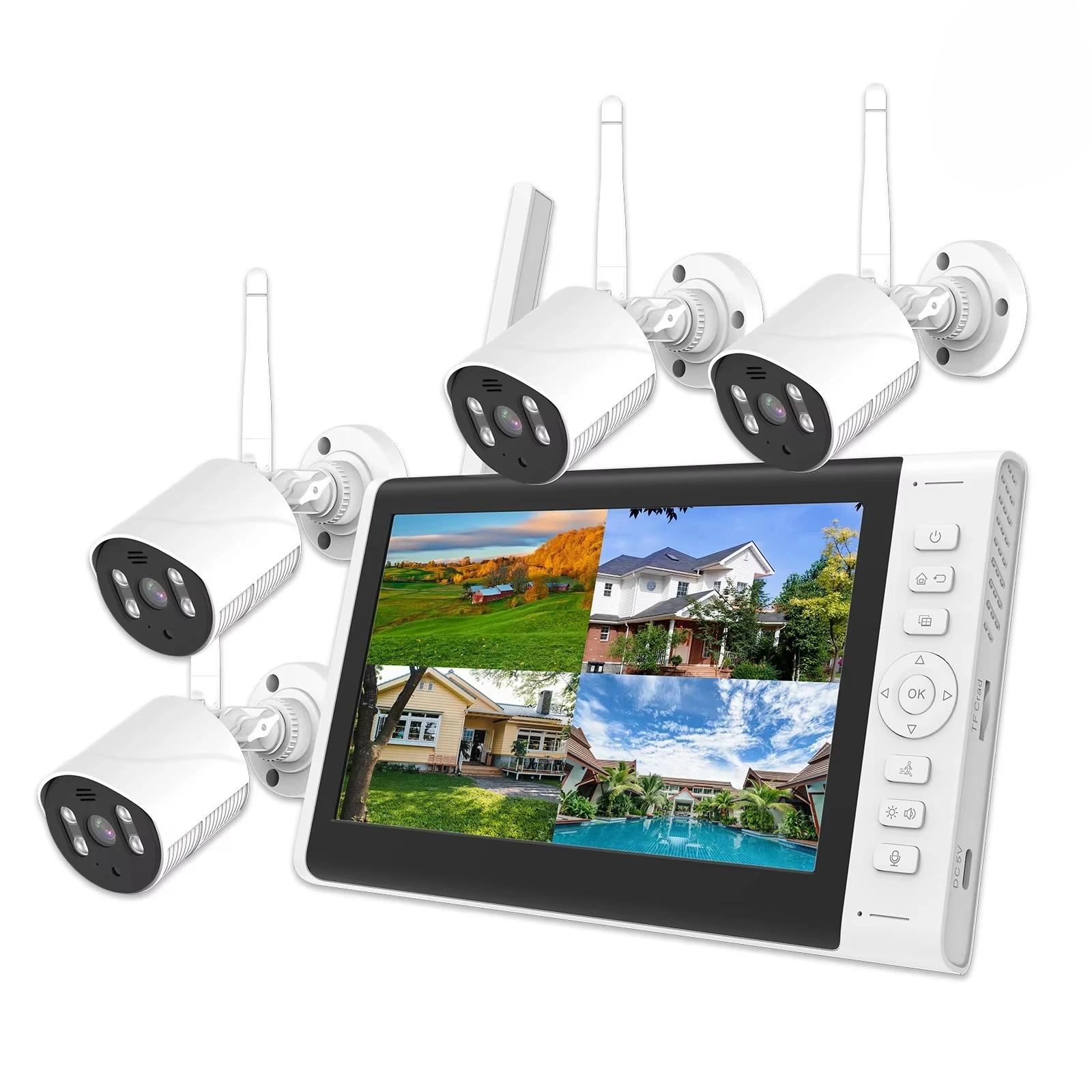 Kit de cámara CCTV de 7,0 pulgadas, 4 canales, LCD, NVR, vídeo en tiempo Real, almacenamiento Icloud/Local, sistema de cámara Wifi, sistema de cámara NVR con aplicación Tuya