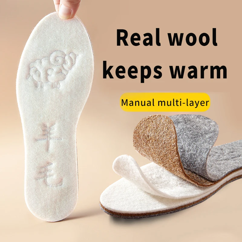 Thermal Felt Insoles Thicken Warm Heated Insoles for Men Women Winter Shoes Breathable Snow Boots Skin-friendly Wool Shoe Pads