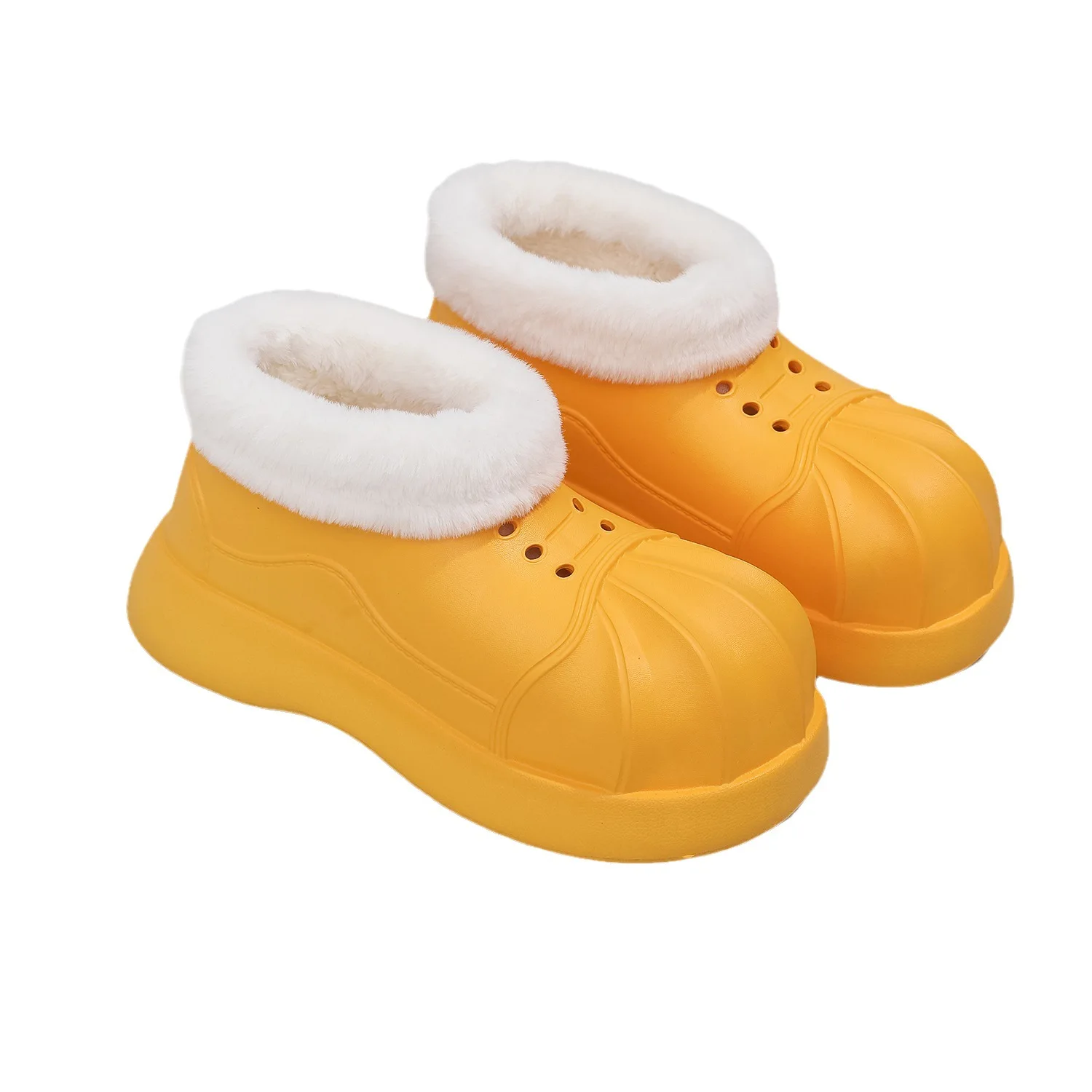 2024 New Washable Non-Slip Cotton Slippers with Hole Fleece-Lined Shoes Waterproof Outerwear Cute Thermal Home Wear Plush T159