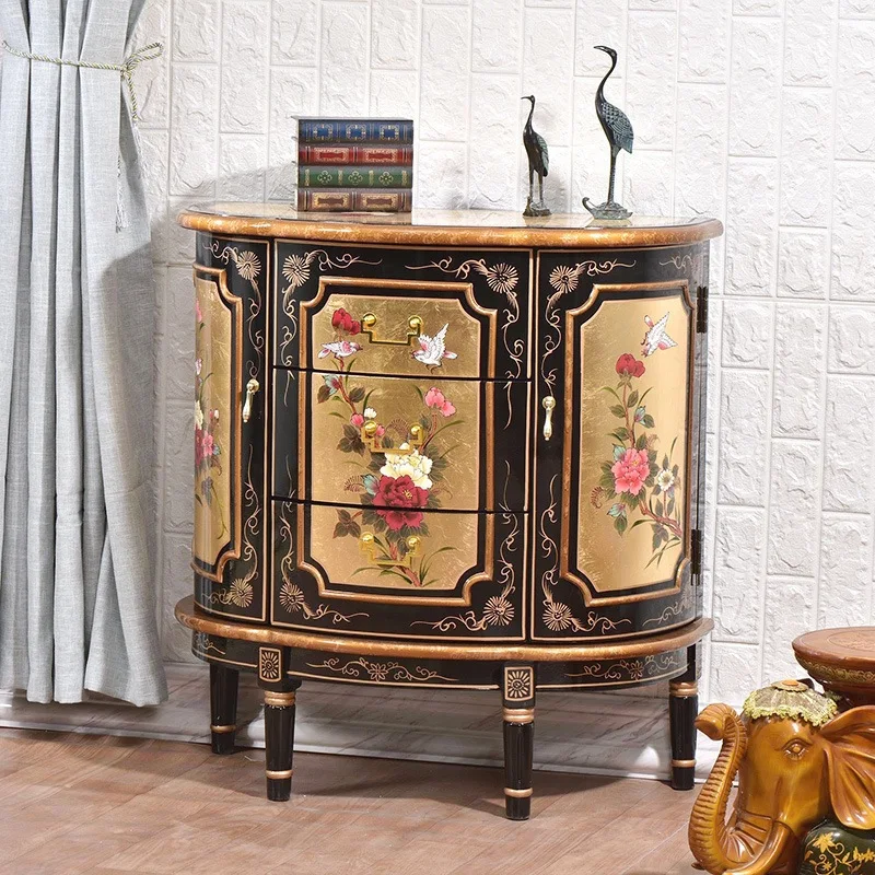

New Chinese-style entrance cabinet, retro painted gold foil decorative cabinet, chest storage partition door