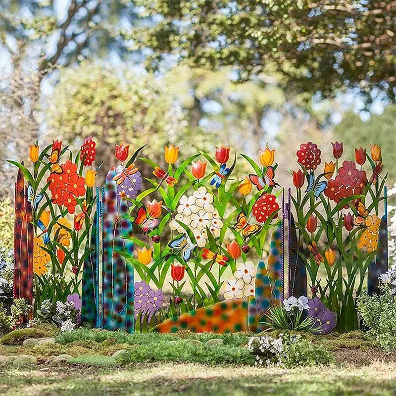 Iron Art Garden Picket Fence - Grass Lawn Flowerbeds Plant Borders-Simulated Floral Decoration - Lightweight & Easy Installation