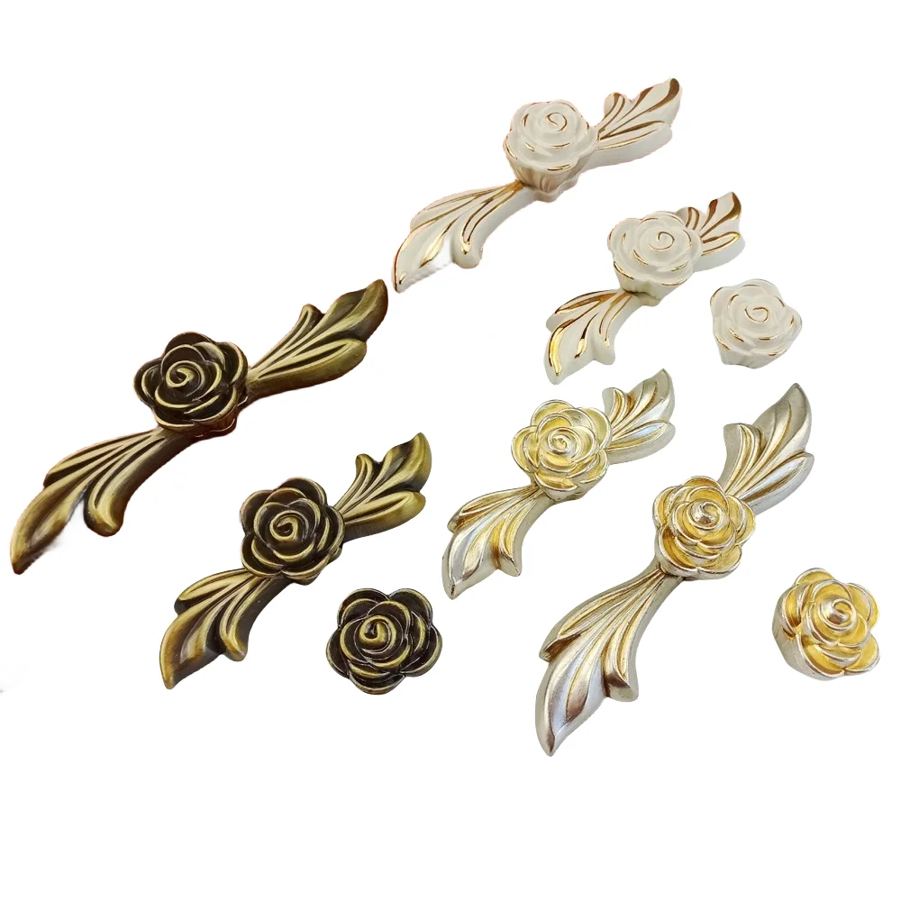 Antique Silver Leaf Flower Furniture Handles For Kitchen Cabinets Door Drawer Knobs Wardrobe Cupboard Dresser Table Pulls Handle