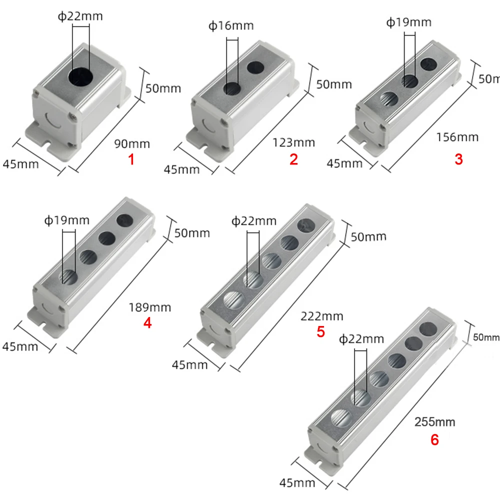 1 2 3 4 5 6 Hole Waterproof Aluminium Alloy Metal Push Button Switch Box with Outdoor Power Control Box 16mm/19mm/22mm Hole Size