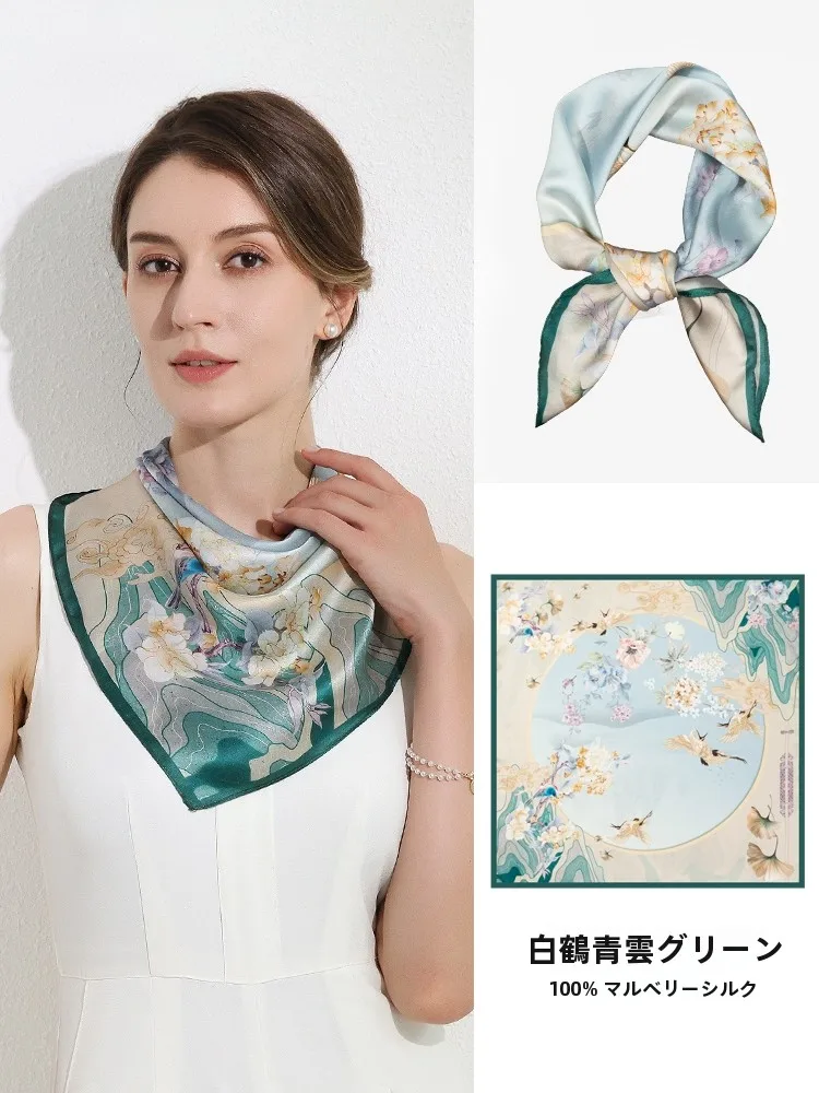 シルクスカーフ女性の真桑シルクネクタイ誕生日ギフト上海ストーリー2026新しいスタイルデジタルスプレー塗装スクエアスカーフ