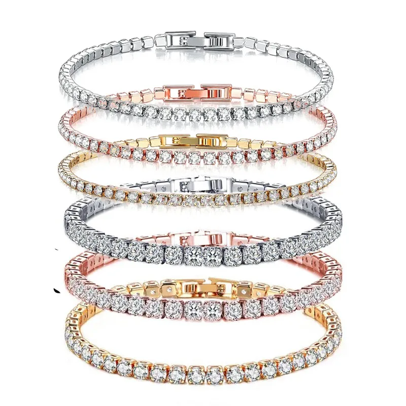 

New 925 Sterling Silver Crystal Tennis Hip Hop Bracelet Shining Gold Women's Cube Zircon Bracelet Fashion Wedding Jewelry Gift