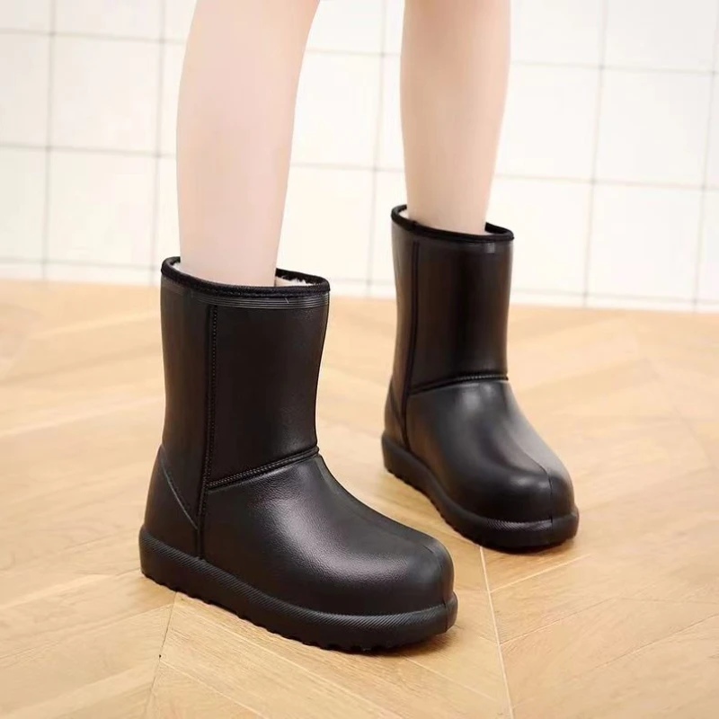 

Водонепроницаемые полувысокие женские зимние ботинки на плоской подошве с круглым носком, шикарные и элегантные зимние ботинки 2025 года, новинка, новинка в рабочем готическом стиле Y2k, женская обувь