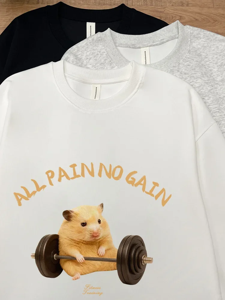 

Мужской свитшот Fitn Spor с круглым вырезом из хлопка Island Cotton, свободного кроя, с принтом Dumbbell Mouse, с длинными рукавами, влагоотводящий