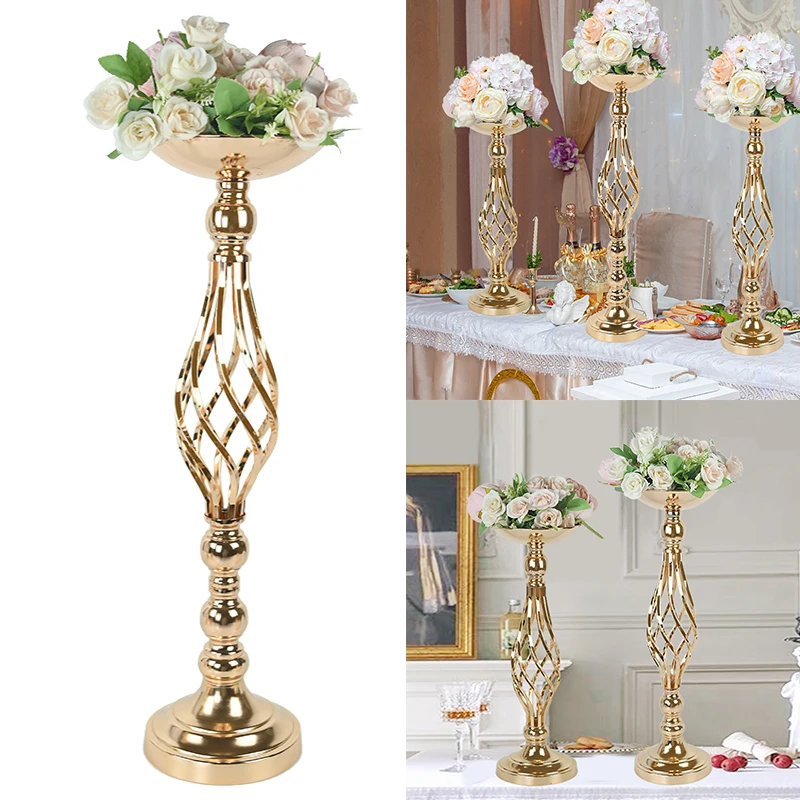 

Gold Candle Holders Flowers Vase Vintage Wrought Iron Flower Stand Dining Table Candlestick Wedding Party Flower Pot Home Decor