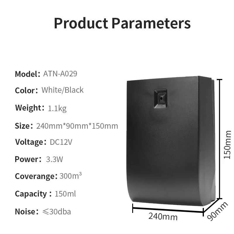 300 m3 Druckknopf-Aroma-Diffusor, Fassungsvermögen für ätherische Öle, 150 ml, für gewerbliche Hotel- und Heimduftmaschine, Wandmontage-Lufterfrischer