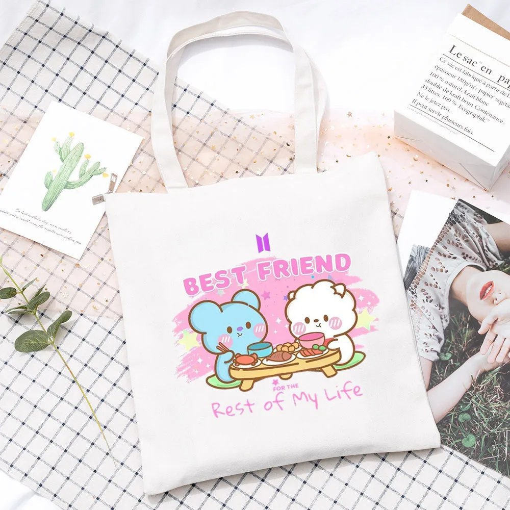 Fashion Bt21 Kawaii Shoulder Bag Anime RJ KOYA SHOOKY CHIMMY Cartoon Student Canvas Handbag Large Capacity Shopping Pouch Gifts