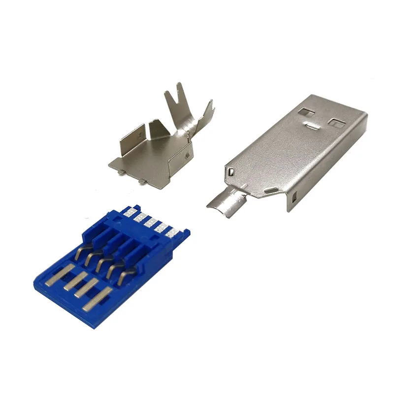 10PCS USB 3.0 AM Triple Connector Set with Wire-Connected Blue Rubber Plug (Male Type) in OD 6.0 Size