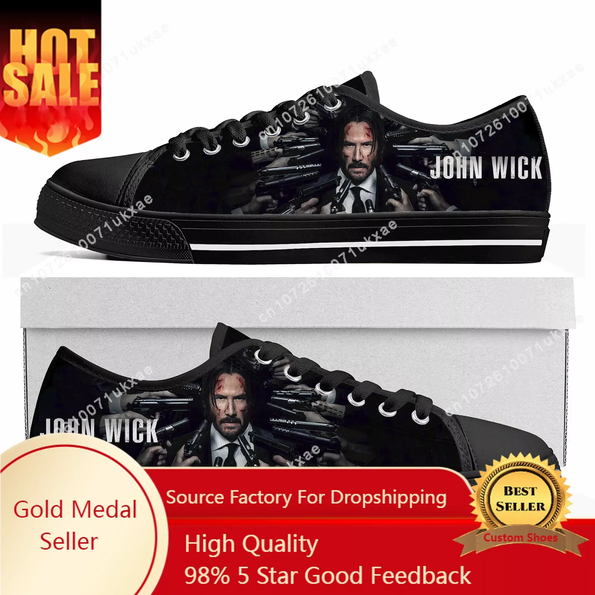 John Wick Keanu Reeves Low Top Sneakers Mens Womens Teenager Canvas High Quality Sneaker Casual Custom Made Shoes Customize Shoe