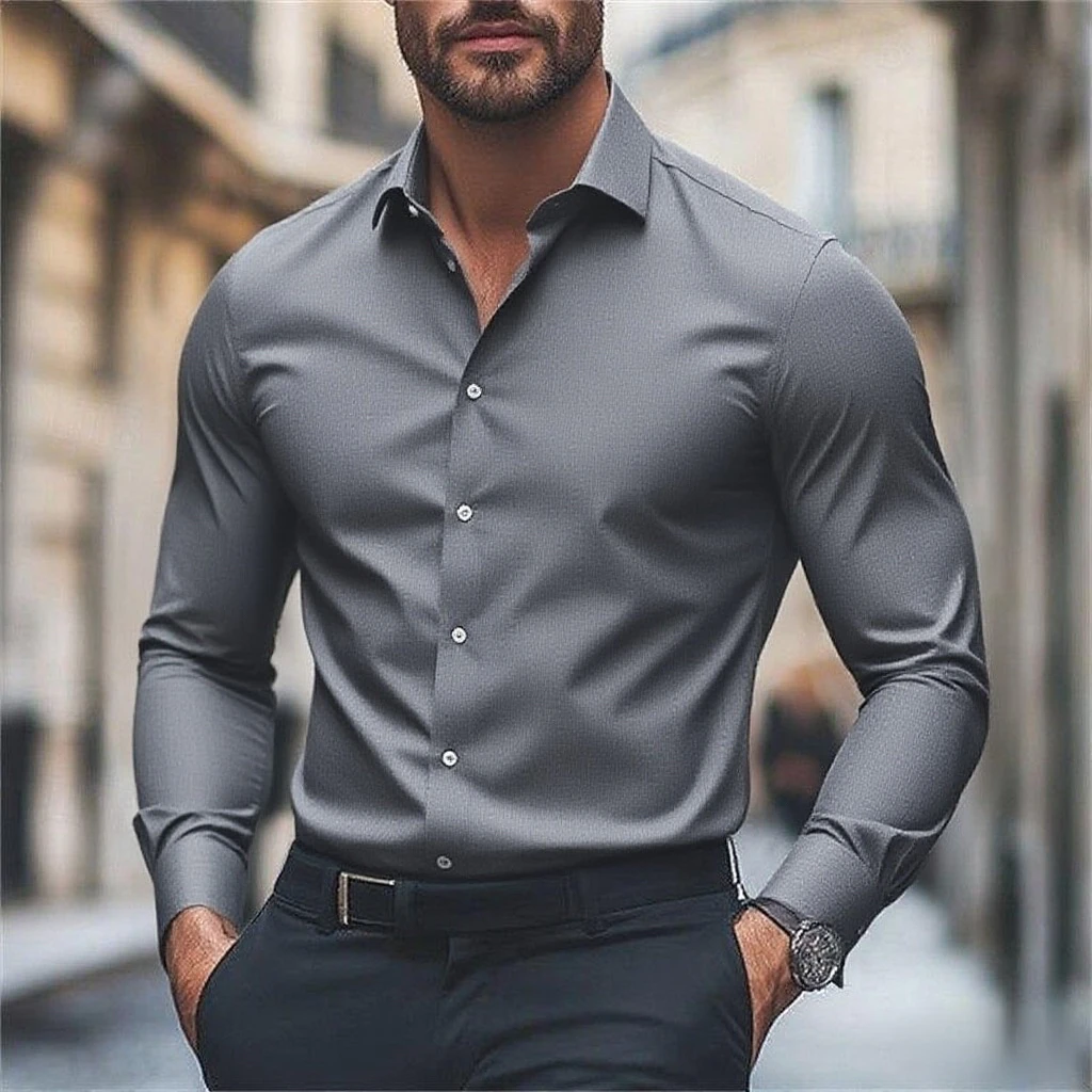 Men's Shirt Casual Comfort Solid Color Wedding Holiday Long Sleeve Shirt Luxury Royal Lapel Top Large Size Fast Shipping