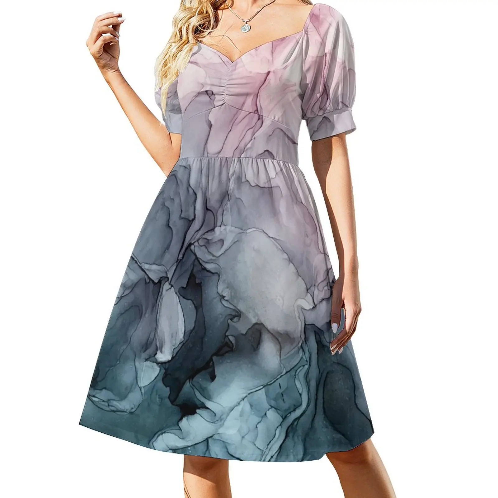 

Blush and Payne's Grey Flowing Abstract Painting Sleeveless Dress wedding dresses for woman Woman fashion