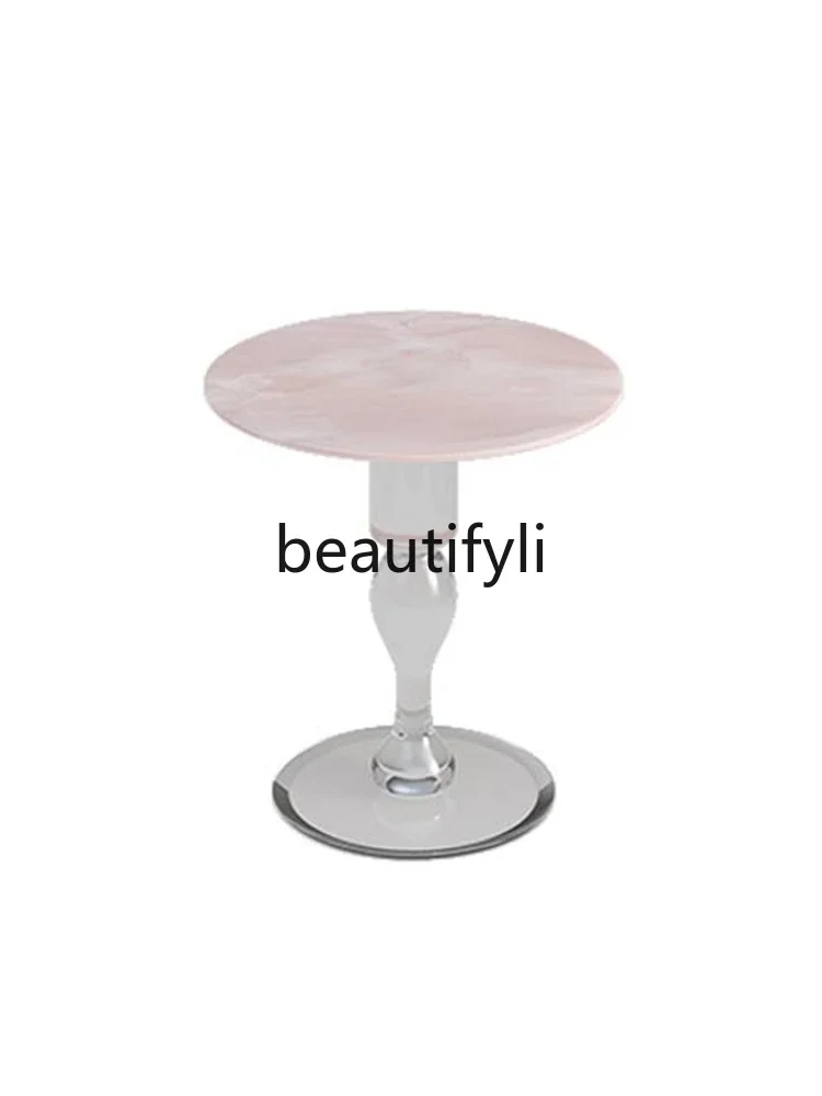 

ss C Natural powder jade marble small coffee table light luxury coffee table acrylic crystal edge table