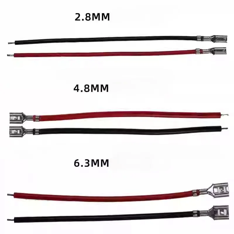 10pcs 2.8/4.8/6.3mm Crimp Terminal Female Spade Connector with 20cm Red Black Wire Splice