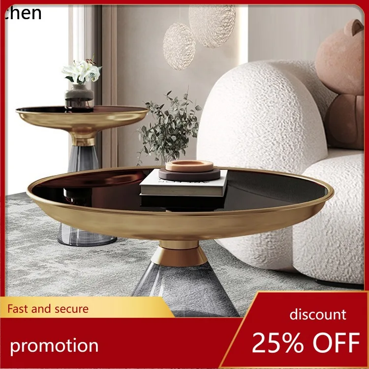 

CZ Glass and Metal Small Apartment Coffee Table Living Room Round Side Table Modern Minimalist Bedroom Combination Coffee Table