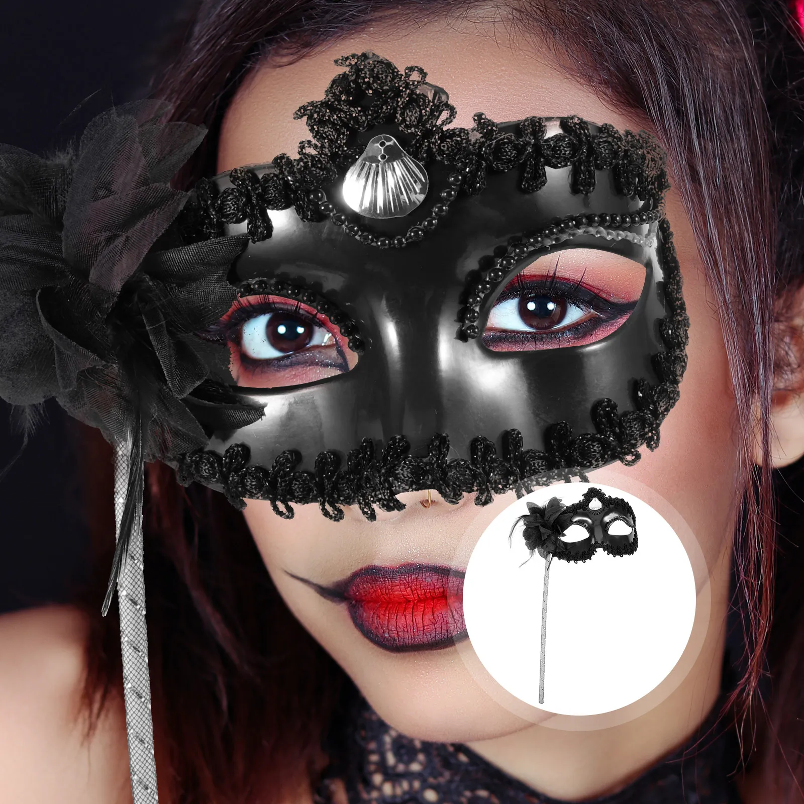

Handheld Mask Halloween Black Lace Clothing Masquerade Gold Foil Peel-off Lovers