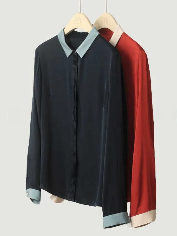 

Silk Long Sve Collar Color Blo Women's irt Breathable Skin-Friendly Lightweight Daily Wear Casual Faion irt