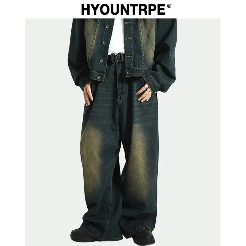 

Mens High Street Oversize Pants Casual Harajuku Retro Washed Zipper Straight Trousers Hip Hop Fashion Streetwear Baggy Joggers