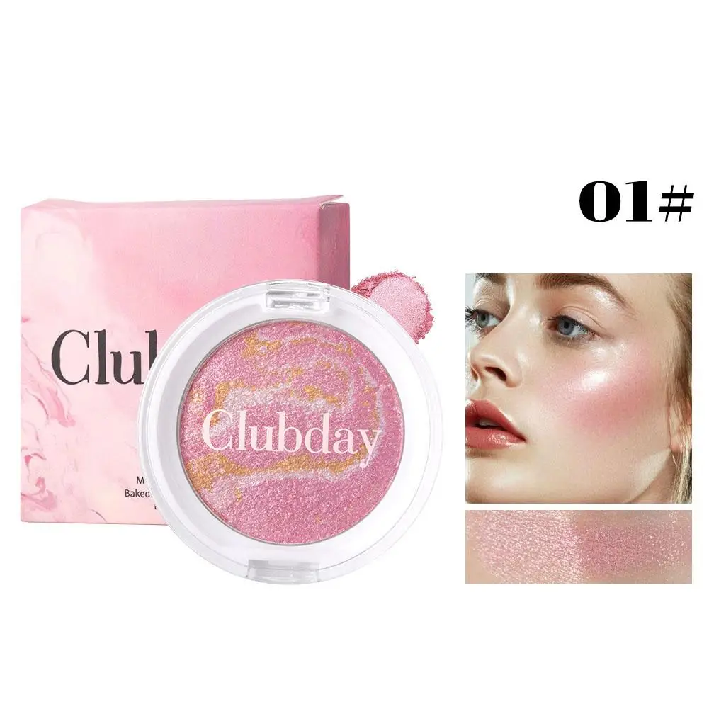 Pearly Blush Marble Pattern Face Baked Brighten Blush Natural Face Pigment High Long-lasting Contour Highlight Makeup Highg L3y0