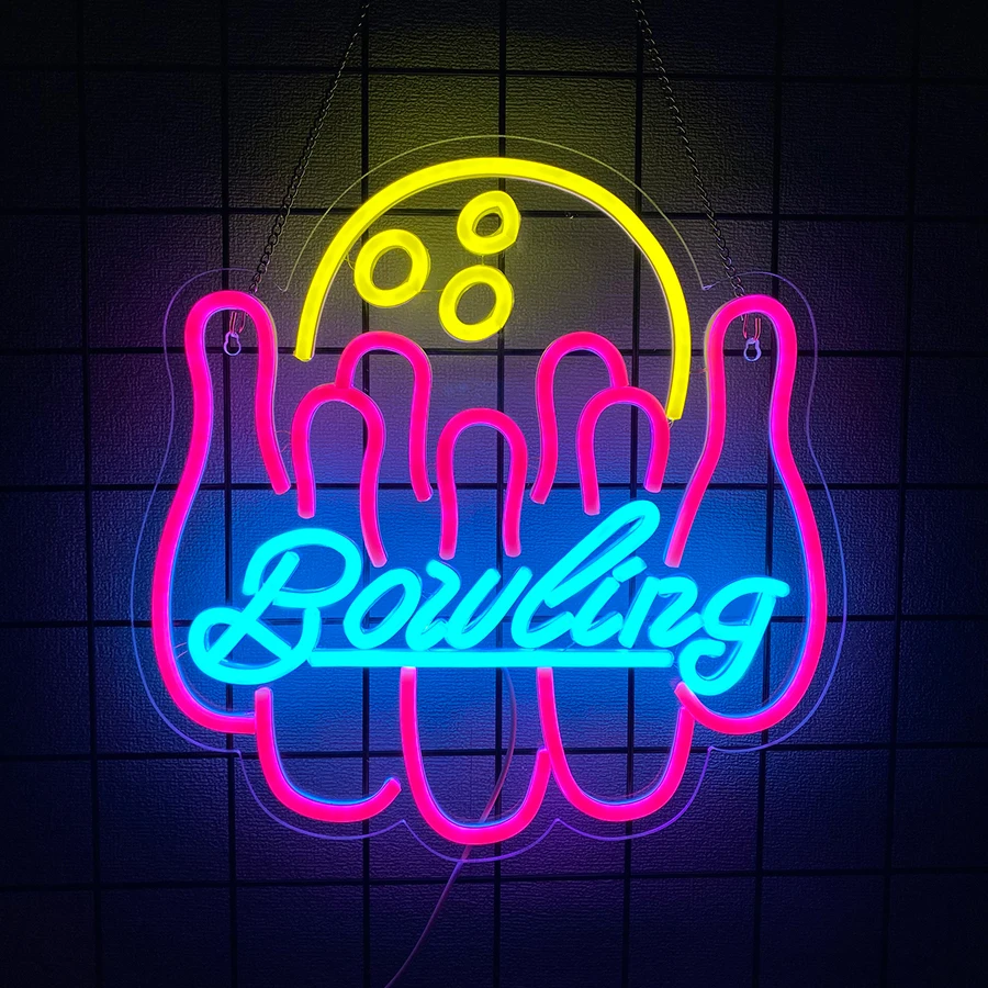 Neon Bowling Lights sign, Neon Signs Decorated On Walls, Led Signs, Bars And Clubs, Holiday Parties, Bowling Rooms,chritmas Gift