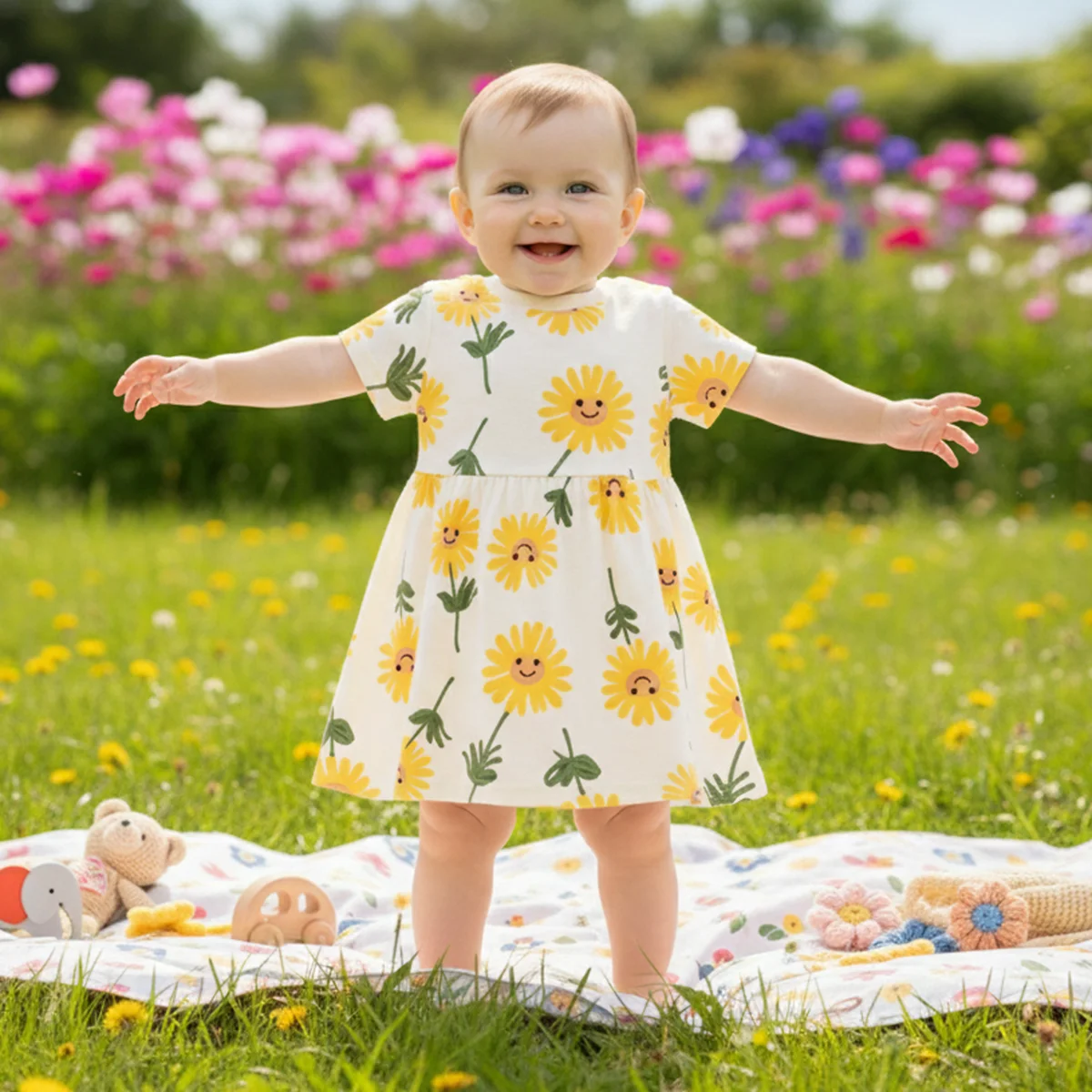 Sanlutoz Niedliche Sommerkleider für kleine Mädchen mit Blumenmuster, lässige Kinderkleidung mit Blumenmuster