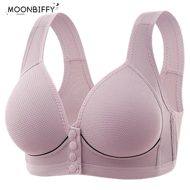 New Large Size Gathered Women Bra Fixed Cups Front Button Button Type Thin Cup Breathable Non-steel Ring Underwear